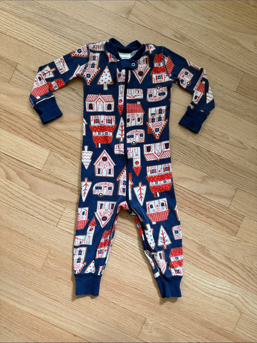 Hanna Andersson organic cotton Navy Red Cream House-Print zip up Pajama